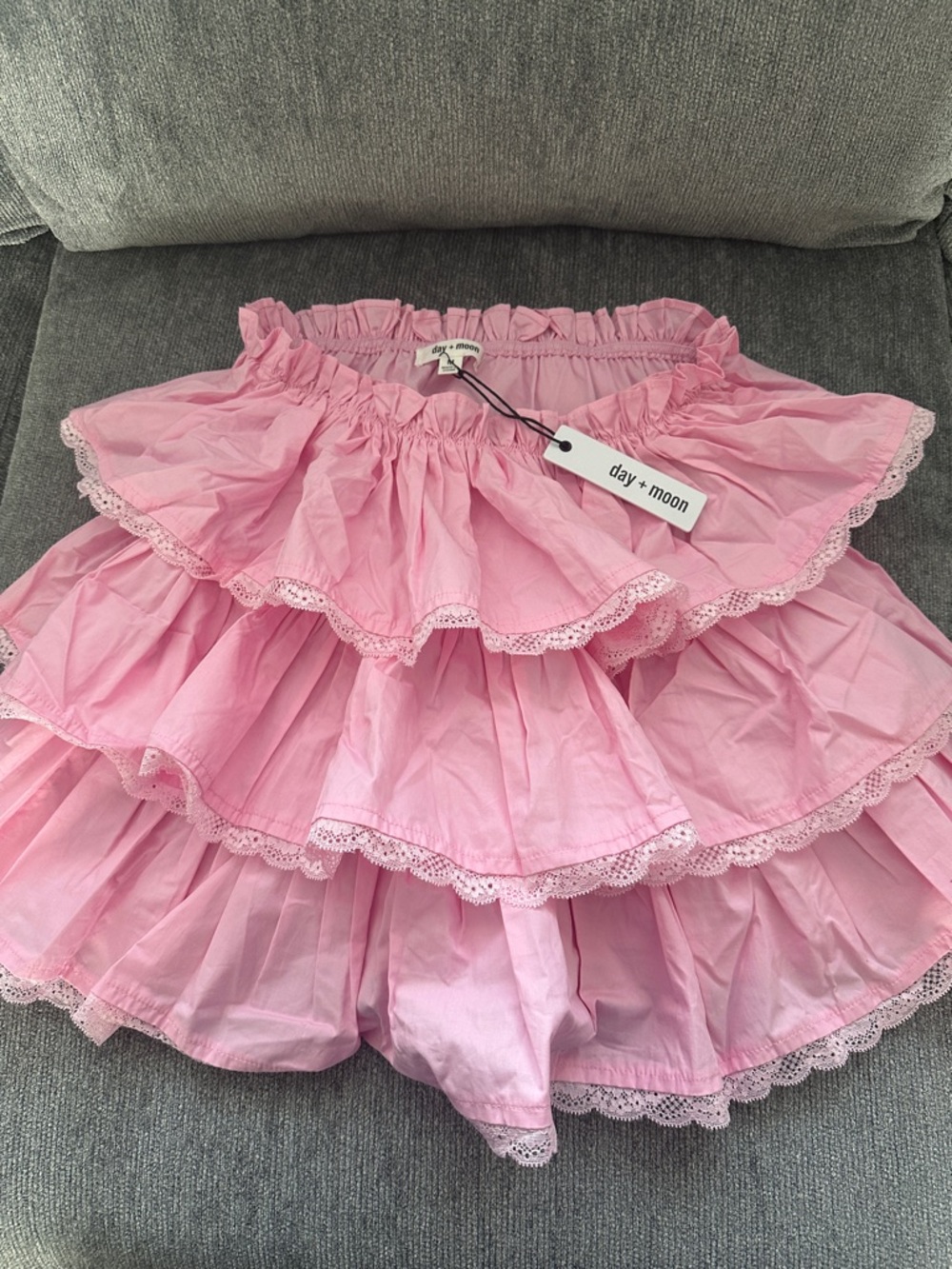 day + moon Pink Tiered Lace-Trim Skort